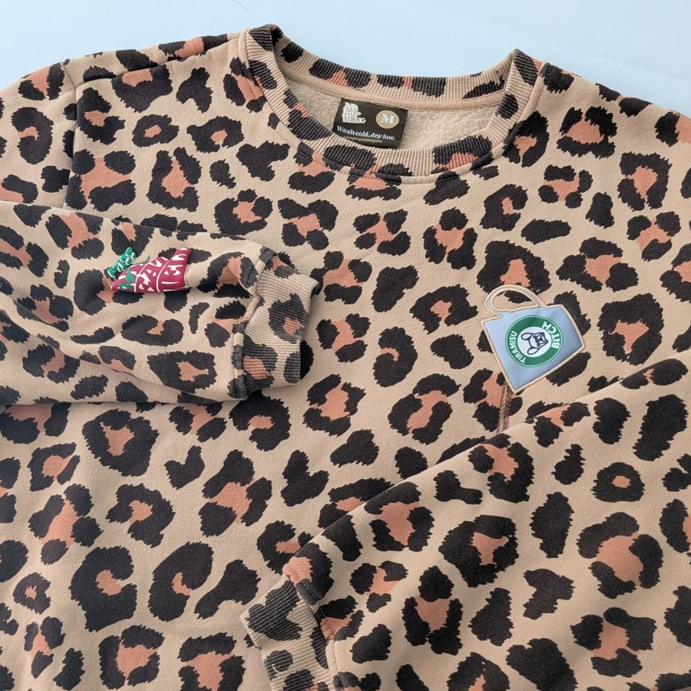Mr. Eatwell x Heather McMahan Leopard Print Sweatshirt Mens M Tiramisu